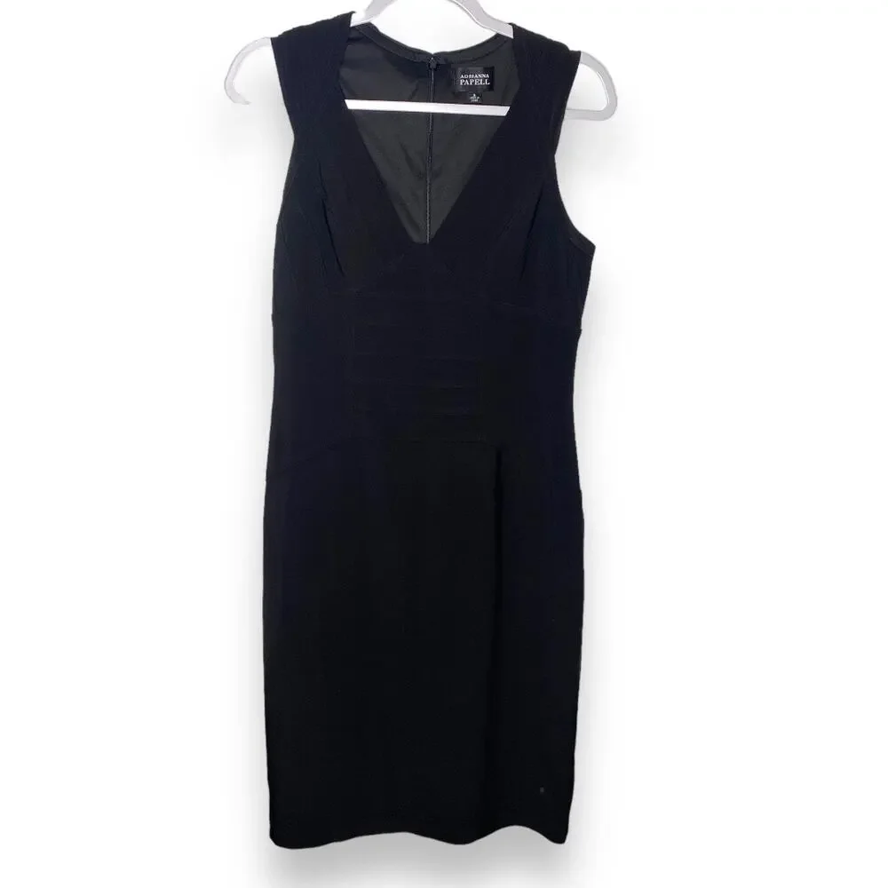 Adrianna Papell V-Neck Sleeveles Illusion Banded Sheath Dress Size 8